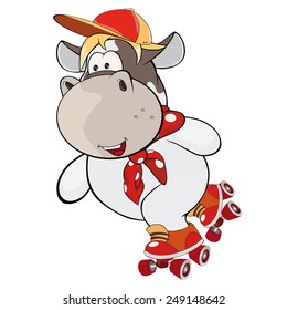 A small cow on a roller skates cartoon