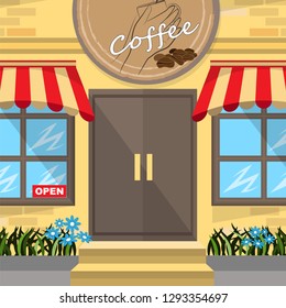 A small cozy cafe on the old street. Vector illustration