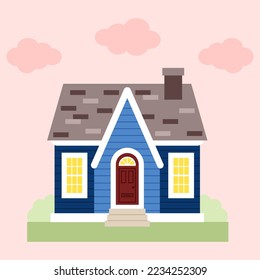 Small and cozy country house. Flat vector illustration.