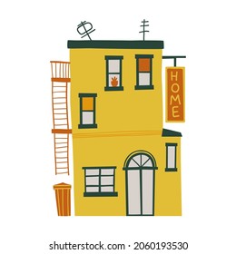 small cozy house drawn by hands. Flat design. Hand drawn trendy illustrations. color vector illustration. All elements are isolated