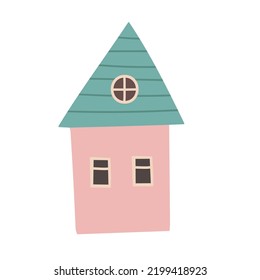 Pequeña y acogedora casa aislada de fondo blanco. Ilustración de dibujos animados hecha a mano en casa. Estilo de corte de papel. Diseño plano. 