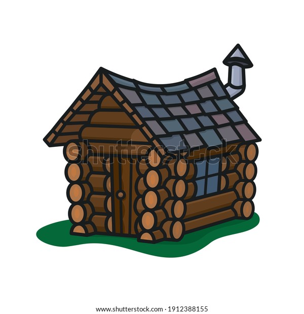 Small crooked log
cabin isolated vector illustration for Log Cabin Day on June 28th.
Wooden shack color
symbol.