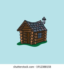 Small crooked log cabin vector illustration for Log Cabin Day on June 28th. Wooden shack color symbol.