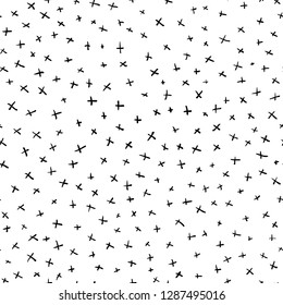 Small cross seamless vector doodle pattern black on white