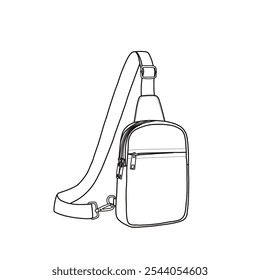 Small crossbody bags for women and men sling bag trendy chest bag with adjustable strap vector icon line art. This is an editable vector design of a crossbody bag isolated on a white background.