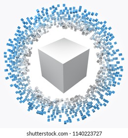 small cubes around big one. 3d style vector illustration. suitable for any banner, ad, technology, big data and abstract themes.