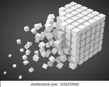 small cubes forming a big cube. blockchain and big data cncept. 3D style vector illustration.