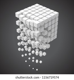 small cubes forming a big cube. blockchain and big data cncept. 3D style vector illustration.