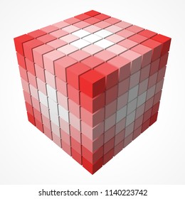 small cubes makes white to red color gradient in shape big cube  3d style vector illustration 
