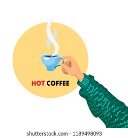 The small cup of coffee of espresso, hot and steam