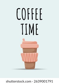 A small cup of coffee on a light background, coffee time. Suitable for postcards, posters, banners, web graphics, gift cards. Vector in minimalist style