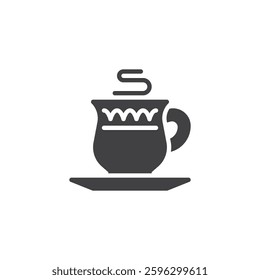 A small cup with steam rising vector icon. filled flat sign for mobile concept and web design. Tea Cup glyph icon. Serving tea symbol, logo illustration. Vector graphics