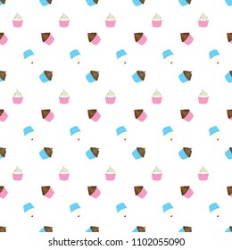 Small cupcake seamless pattern on white background