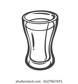 Pequeno vidro de tiro curvo desenhado em linhas de contorno em negrito, usado para servir licor duro ou atiradores mistos. Simples beber vidro para design de bar ou coquetéis menus. Ilustração vetorial.