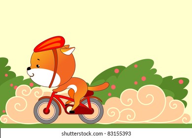 Small cute animal rides a bicycle, quickly and purposefully