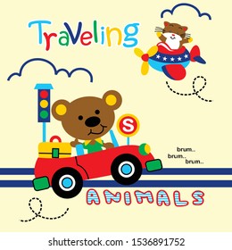 small and cute animals are on their way, cartoon illustration