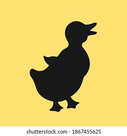 Small cute baby duck vector icon on yellow background