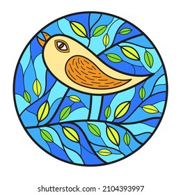 Small cute bird among leaves round floral vintage linear logo design template for perfume or fashion or salon logo isolated on white, elegant linear graphic design of nature beauty.