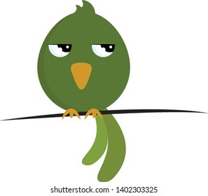 A small cute bird in green colour which is very angry , vector, color drawing or illustration.