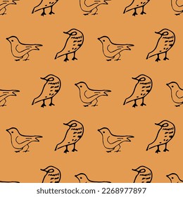 Small Cute Birds Hand Drawn Sketches Pattern