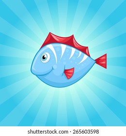 Small cute blue fish with red fins