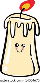 A small cute candle which is glowing bright with a happy smile , vector, color drawing or illustration.
