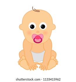 Small cute cartoon vector baby with baby's dummy isolated on white background