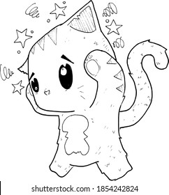 A small cute cat is dizzy