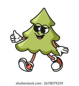 Small cute Christmas tree mascot Simple retro vector design isolated on white background for minimalist holiday decorations and cheerful branding