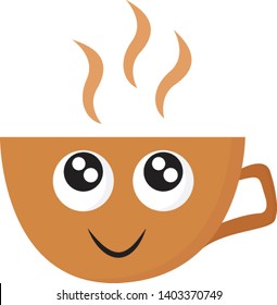 A small cute coffee cup in orange colour with hot coffee in it , vector, color drawing or illustration.