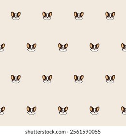 Small Cute Corgi Dog Cartoon Character Seamless Pattern Background. Adorable Domestic Pet Puppy Animal Textile Childish Print. Baby Gift Wrapping Paper Decoration Design. Kawaii Dog Portrait. 