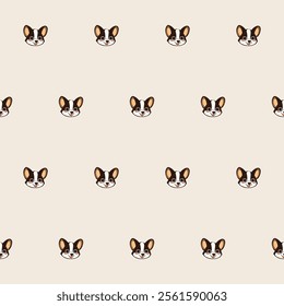 Small Cute Corgi Dog Cartoon Character Seamless Pattern Background. Adorable Domestic Pet Puppy Animal Textile Childish Print. Baby Gift Wrapping Paper Decoration Design. Kawaii Dog Portrait. 