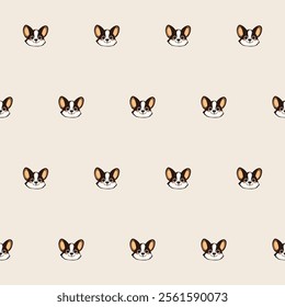 Small Cute Corgi Dog Cartoon Character Seamless Pattern Background. Adorable Domestic Pet Puppy Animal Textile Childish Print. Baby Gift Wrapping Paper Decoration Design. Kawaii Dog Portrait. 