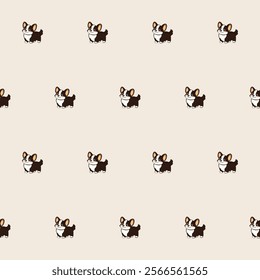 Small Cute Corgi Dog Cartoon Character Seamless Pattern Background. Adorable Domestic Pet Puppy Animal Textile Childish Print. Baby Gift Wrapping Paper Decoration Design. Kawaii Dog Portrait. 