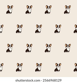 Small Cute Corgi Dog Cartoon Character Seamless Pattern Background. Adorable Domestic Pet Puppy Animal Textile Childish Print. Baby Gift Wrapping Paper Decoration Design. Kawaii Dog Portrait. 