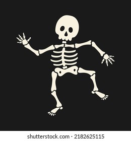 Small cute dancing skeleton isolated on a black background. Happy Halloween. Vector illustration