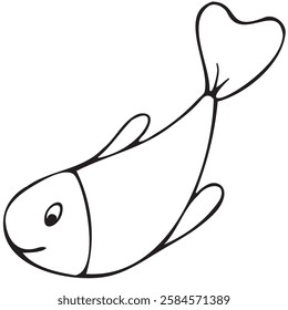 small cute fish, children s toy, cute children s black and white vector coloring, line art, outline