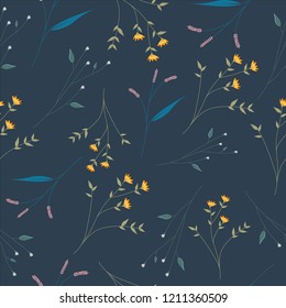 small cute flower seamless pattern on blue background
