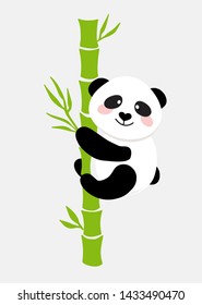 Small Cute Funny Baby Panda sitting on the bamboo tree. Vector illustration for textiles, postcards, posters, printing, decorating children's item.