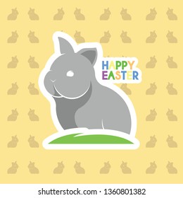 Small cute funny and little simple grey bunny ready for celebrate easter day with white stroke and nice cheerfuly color bunny pattern background
