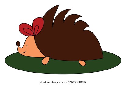 A small cute girl hedgehog with a red bow vector color drawing or illustration