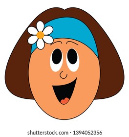 A small cute girl wearing a blue band with a fresh white chamomile flower vector color drawing or illustration