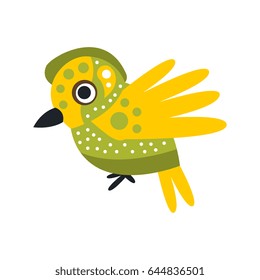 Small cute green and yellow bird colorful cartoon character vector Illustration