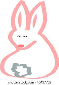 Small cute happy pink bunny vector illustration.