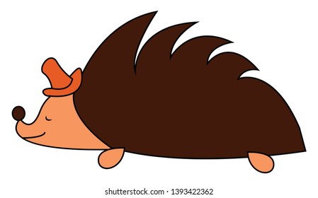 A small cute hedgehog with a cute cap which is sleeping vector color drawing or illustration