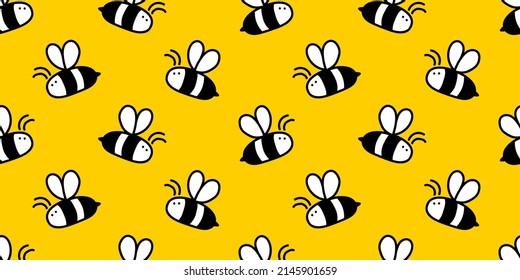Small cute honey bee hand drawn seamless background, vector drawing