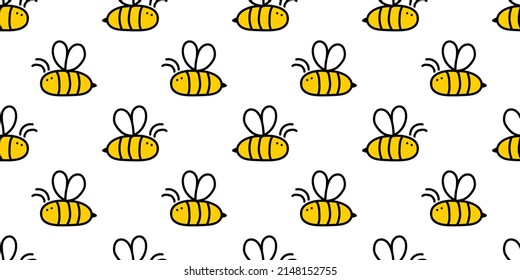 Small cute honey bee hand drawn seamless background, vector drawing