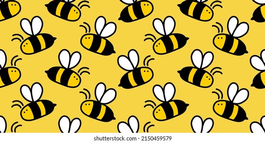 Small cute honey bee hand drawn seamless background, vector drawing
