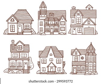 Pequeñas casas lindas montadas, vectorial