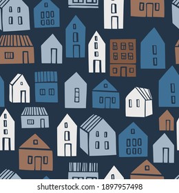 Small cute  houses.  Vector  seamless pattern